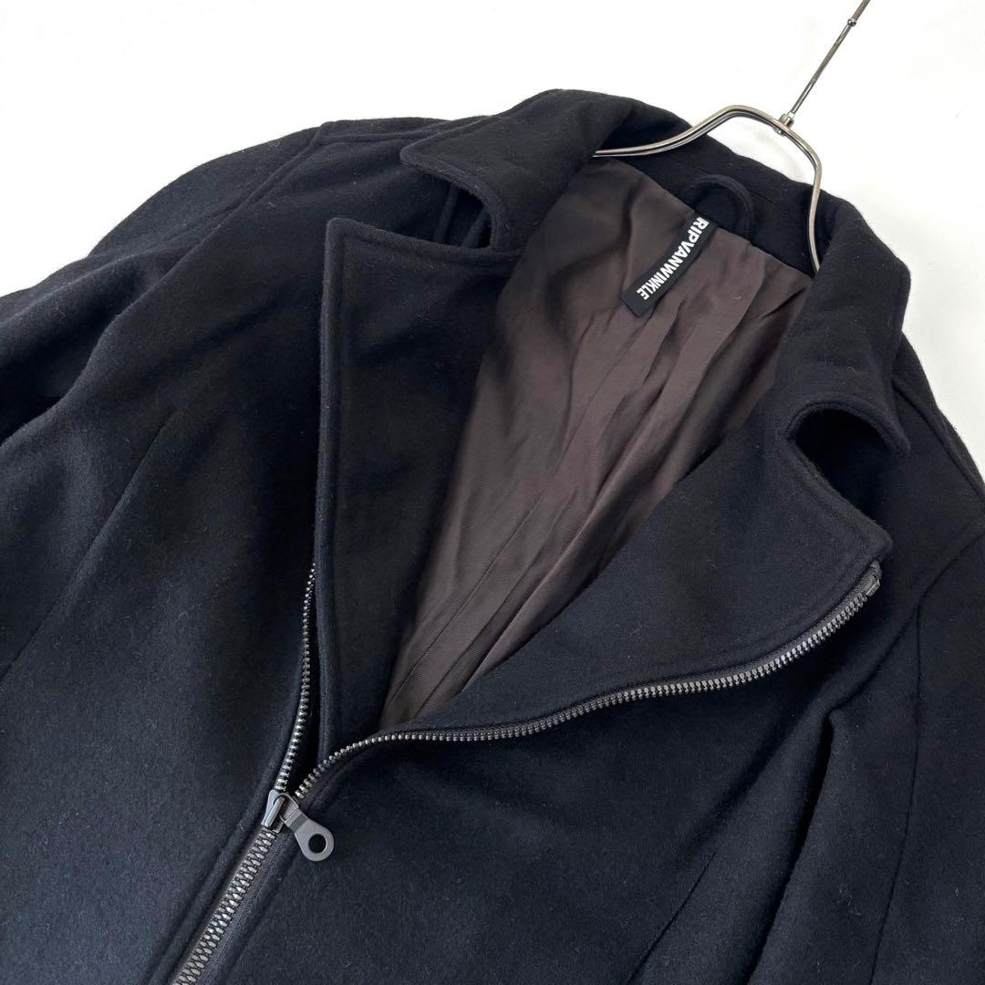 【美品】リップヴァンウィンクル ウール ライダースジャケット 4 L相当 黒