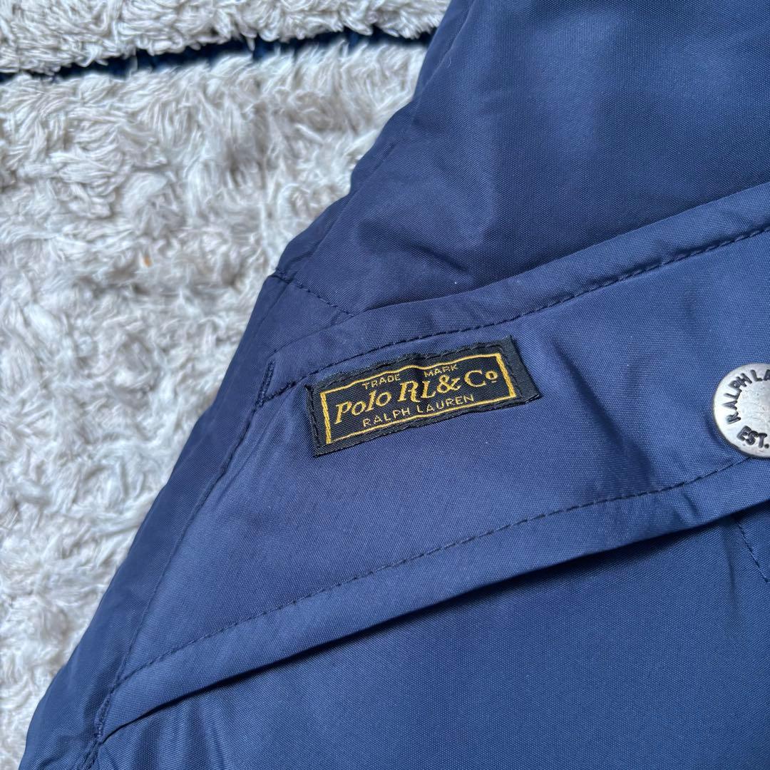 【極美品✨】ポロラルフローレン　ダウンベスト　フード　レザー　ポニー刺繍　紺色
