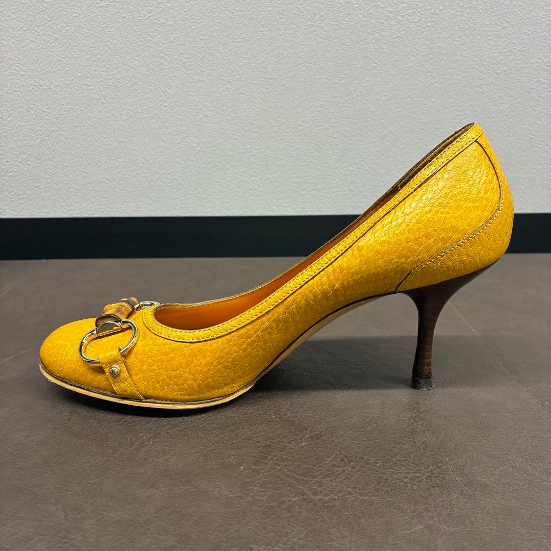 GUCCI／グッチ イエロー レザー パンプス バンブー