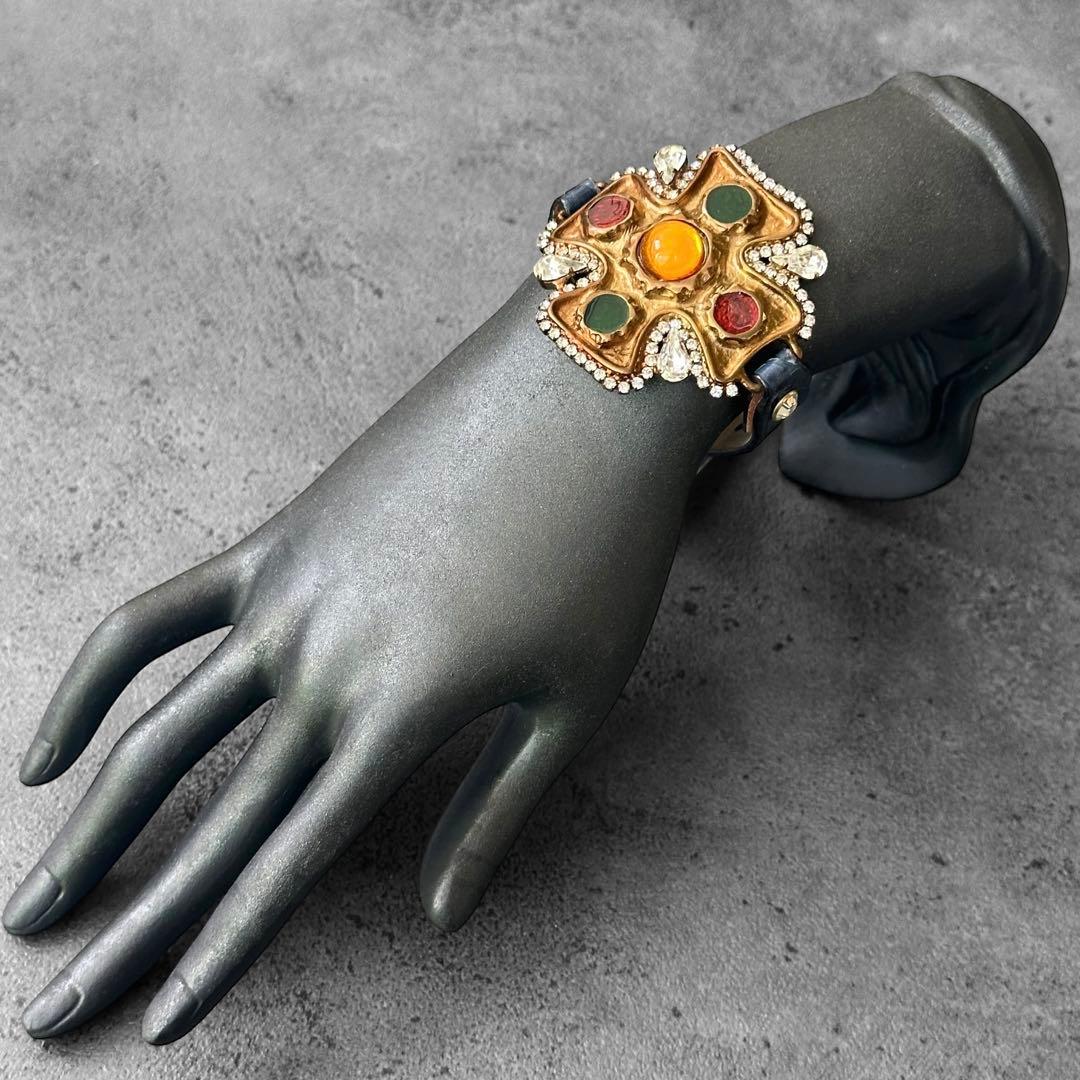 未使用タグ付き✨DOLCE&GABBANA クリスタルクロス　レザーブレスレット