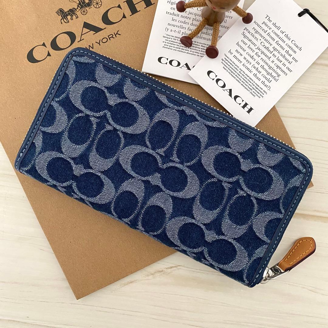 限定品！新品 COACH コーチ 長財布 デニム生地 デニムブルー