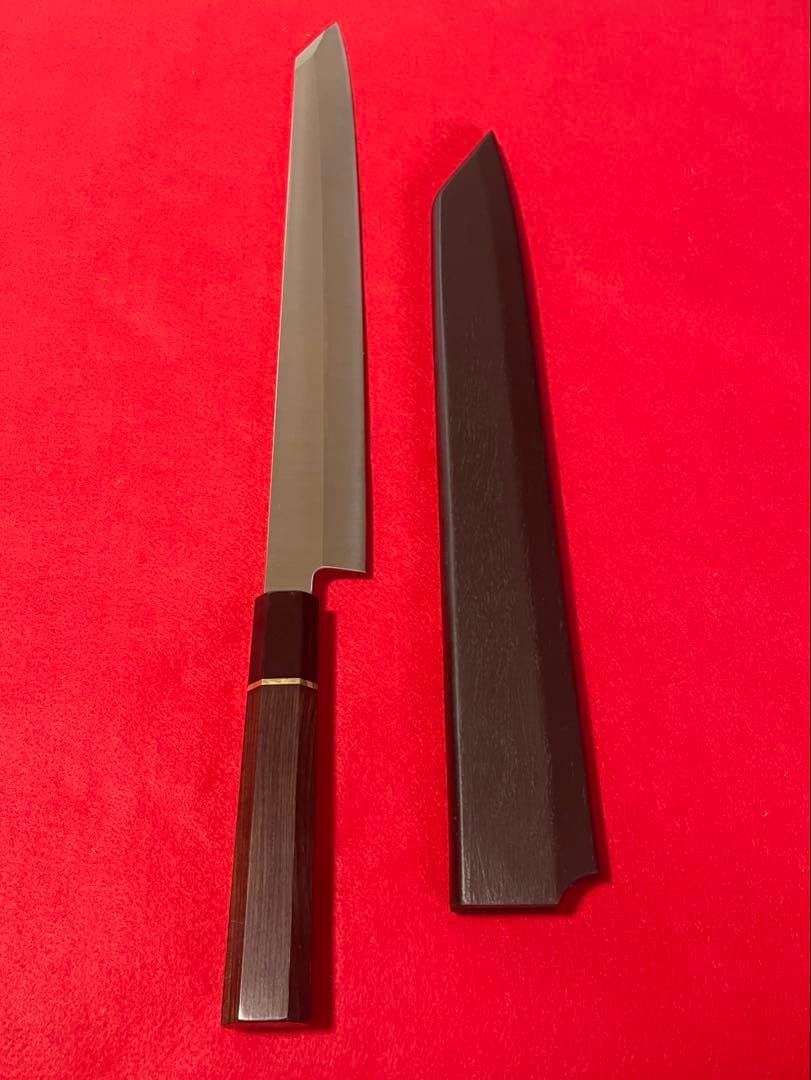 剣型　切付柳刃包丁 銀巻　黒檀　八角柄　knife
