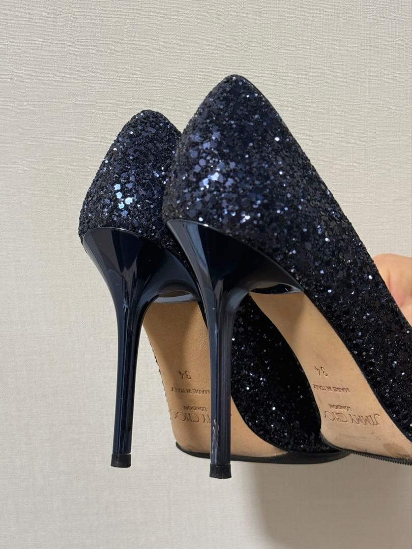 JIMMY CHOO ネイビー グリッター ハイヒール 34