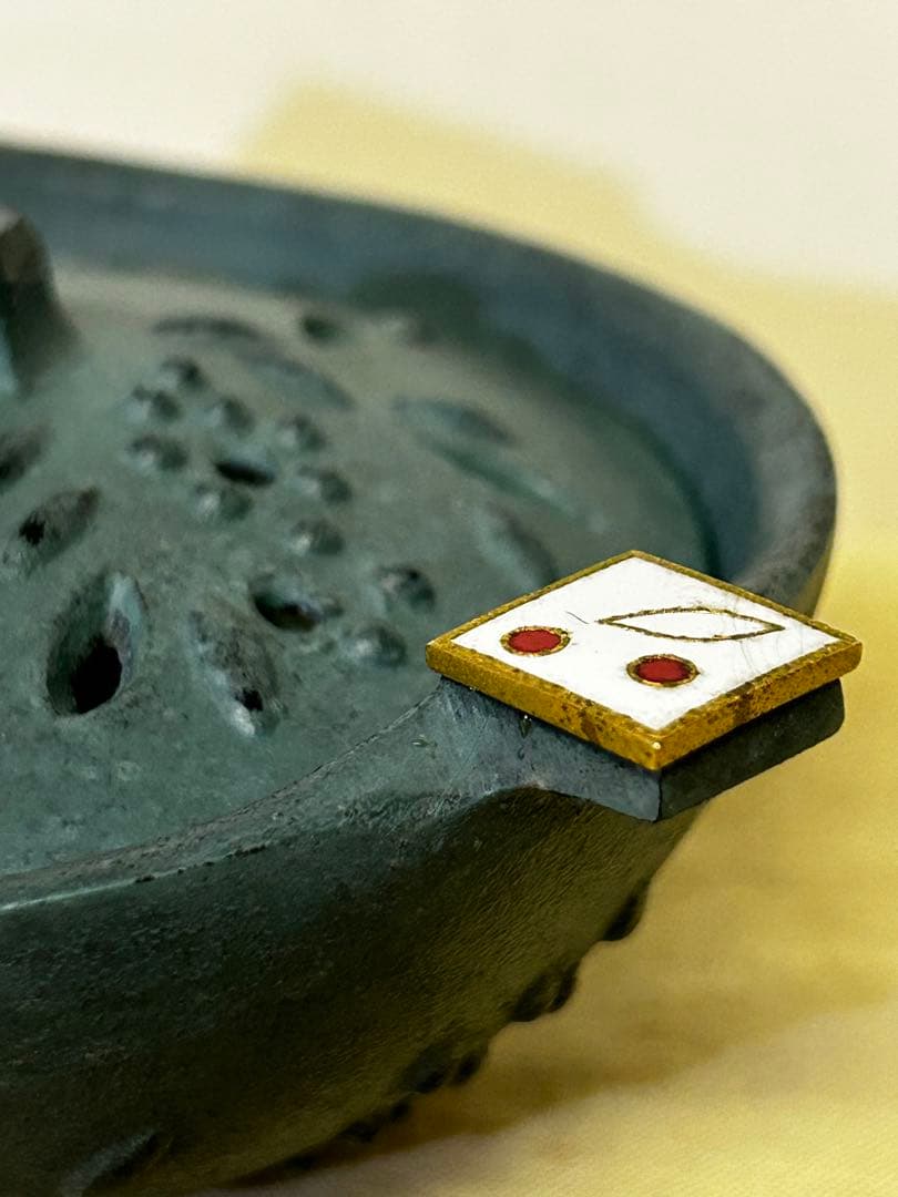 1989年製 石黒 鏘ニ 作 青銅製 手付 香炉「南天」