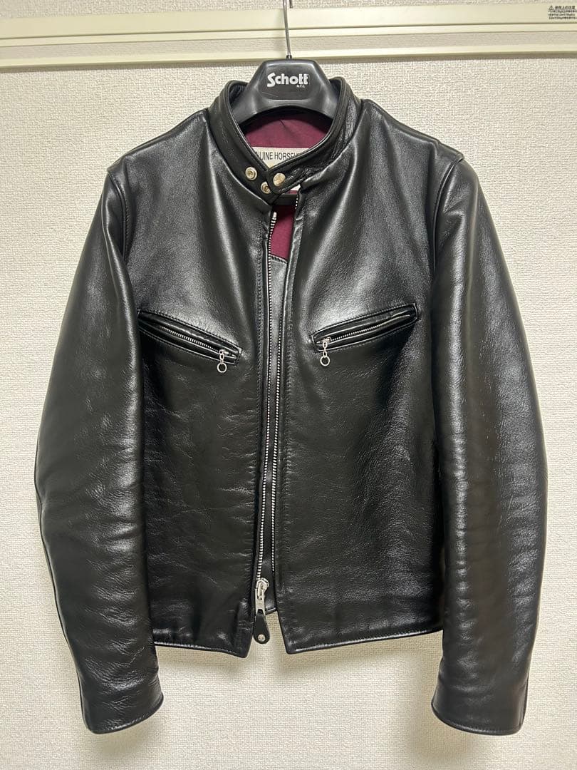 641XXH ブラックレザーシングルライダースジャケット