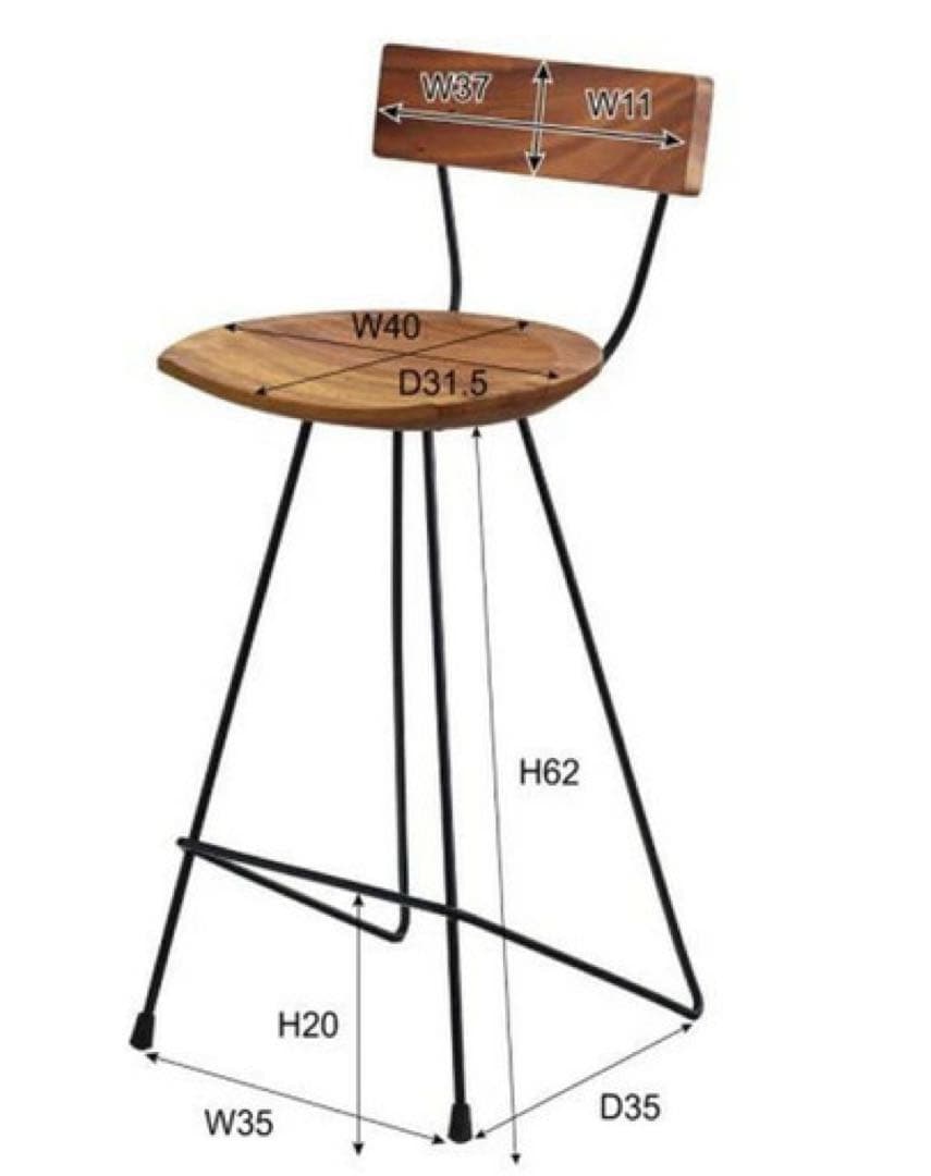 (専用)3脚木製バースツール スチールフレーム