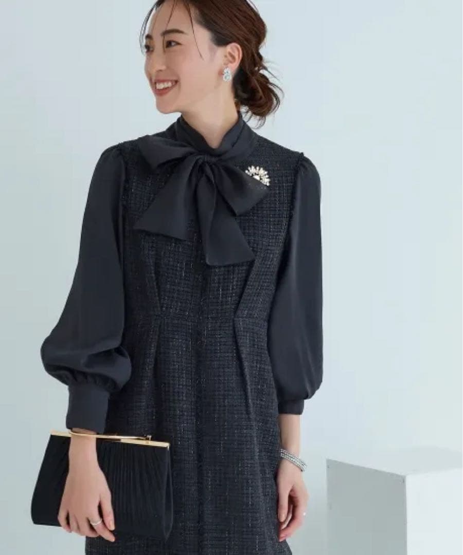 RUIRUEBOUTIQUEミックスツイードコンビ・ロングナローワンピースドレス