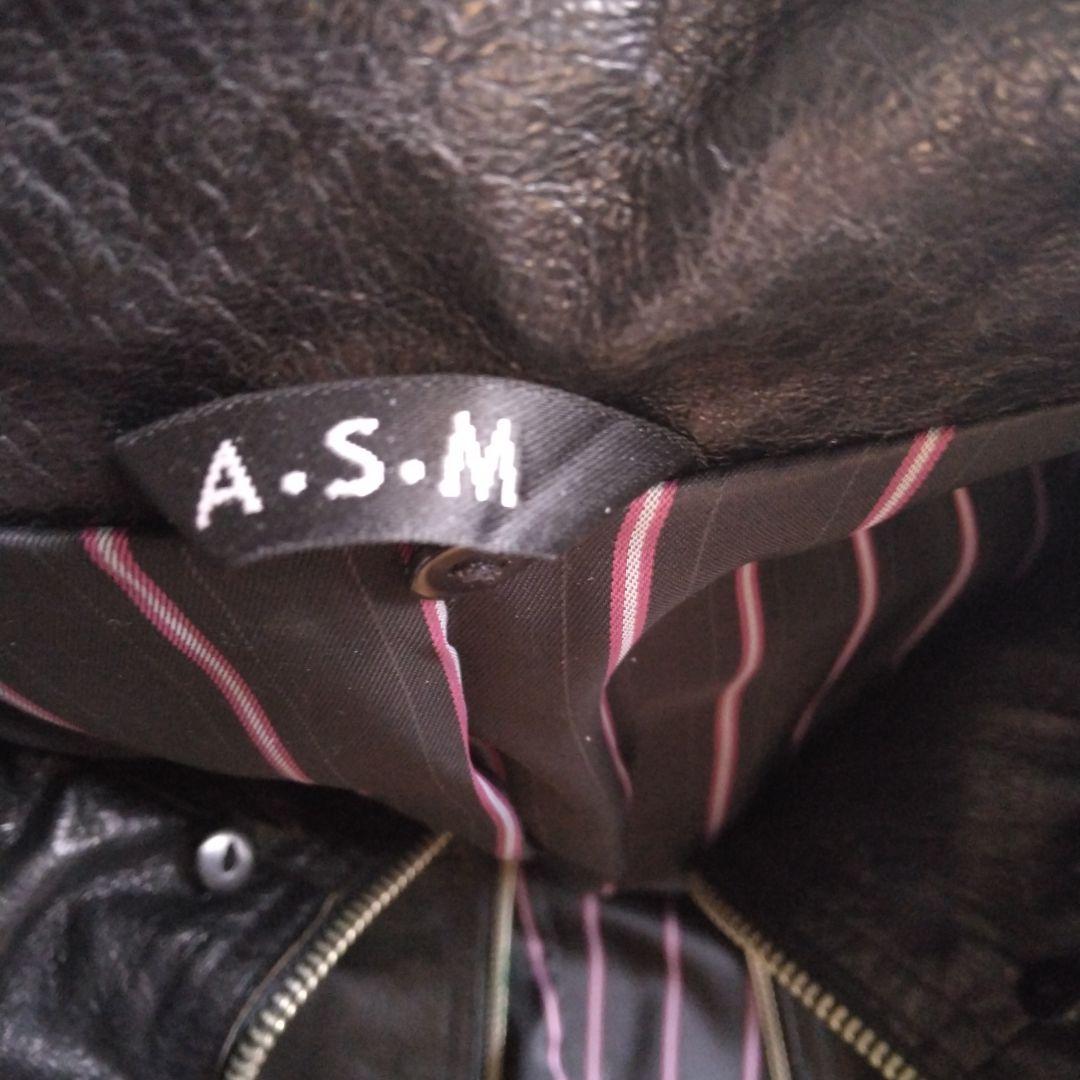 A.S.M本革ライダースレザージャケット50Ｌサイズ黒ラクーンファー付Wジップ