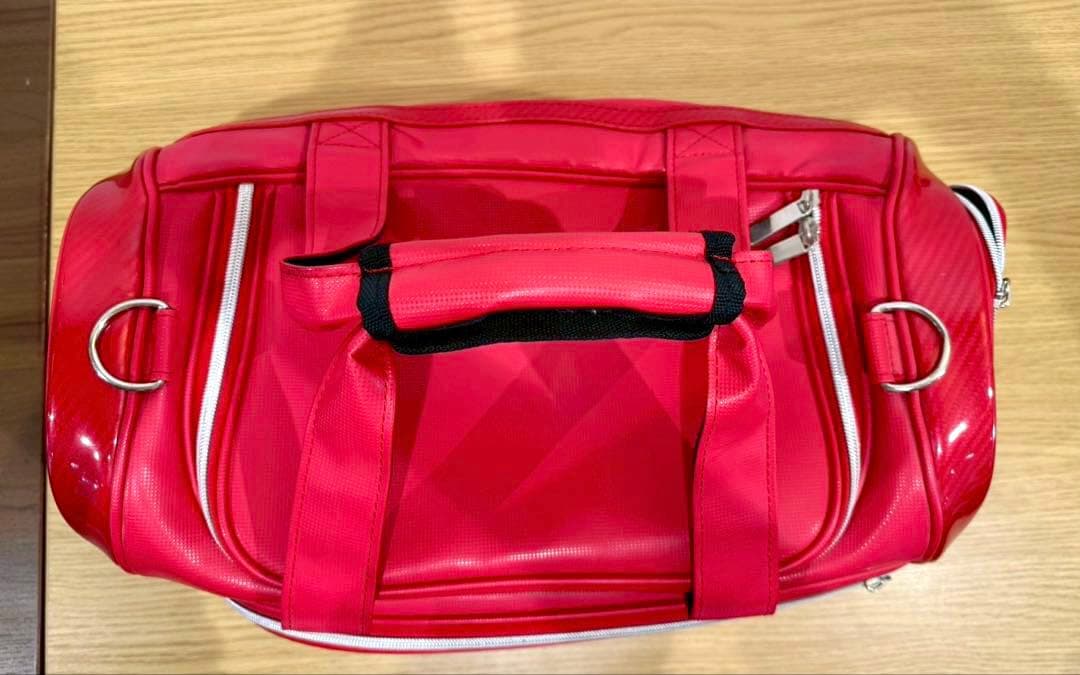 【極美品】J.LINDEBERG 2WAYボストンバッグ 赤 シューズポケット付
