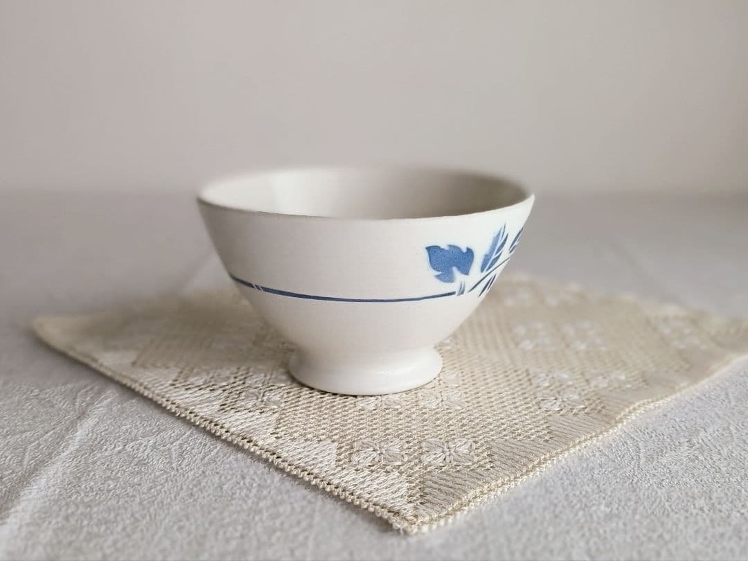 * vintage bowl ❀ ブルーステンシル 小鳥さん カフェオレ ボウル