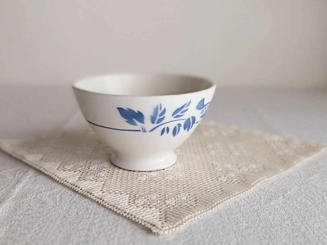 * vintage bowl ❀ ブルーステンシル 小鳥さん カフェオレ ボウル