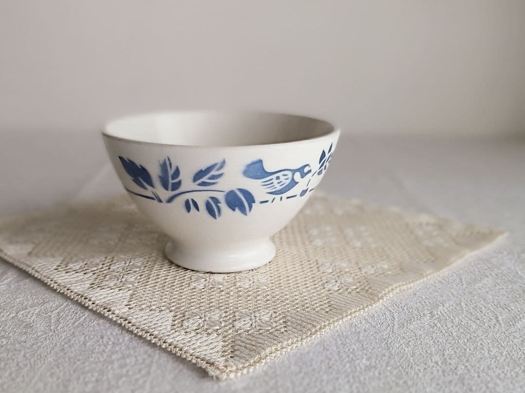 * vintage bowl ❀ ブルーステンシル 小鳥さん カフェオレ ボウル