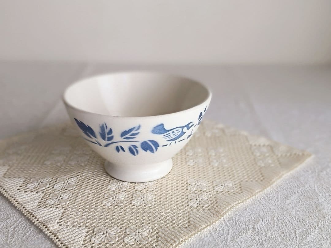 * vintage bowl ❀ ブルーステンシル 小鳥さん カフェオレ ボウル