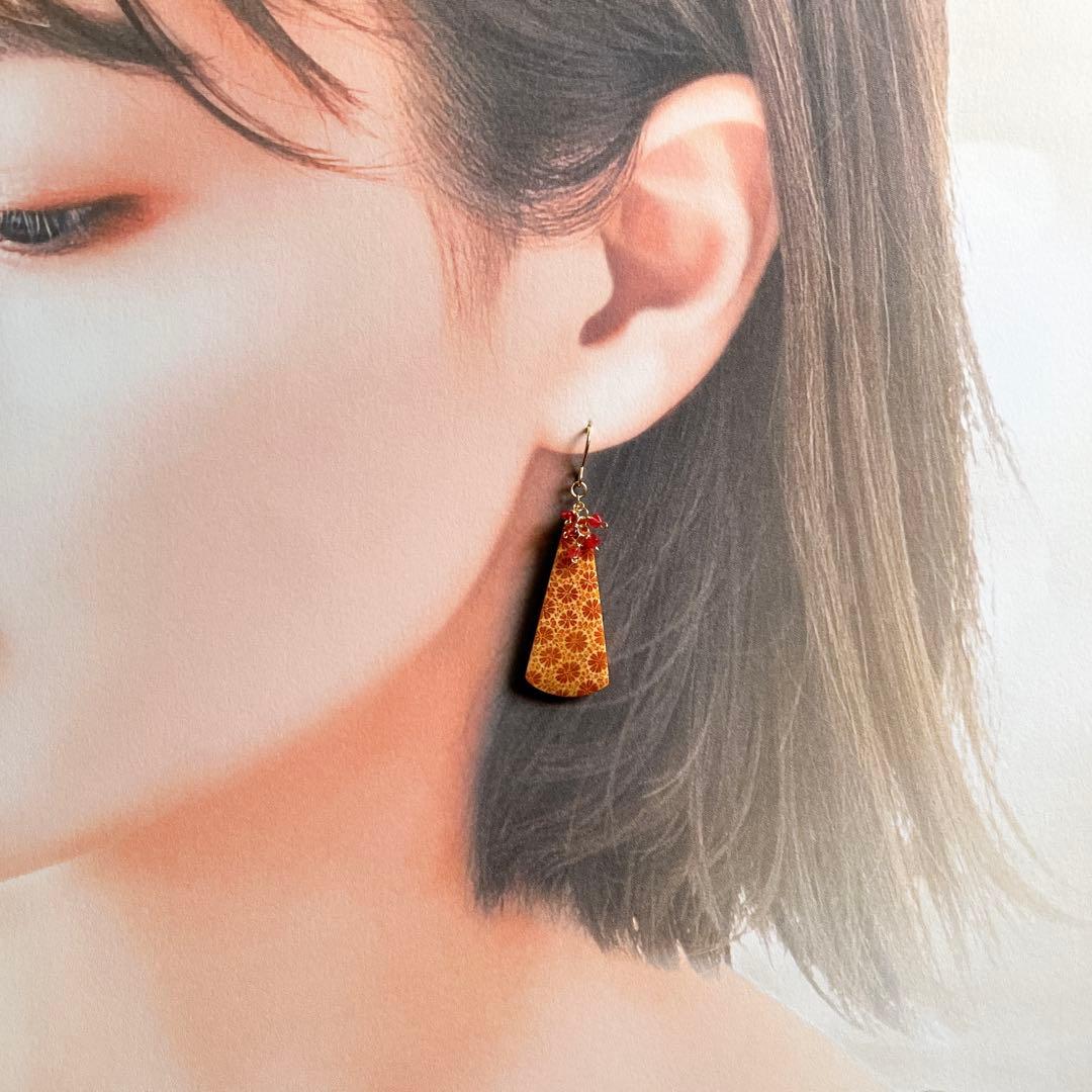 ポメころび◆一点物✧オレンジフォッシルコーラル×レッドスピネルピアス
