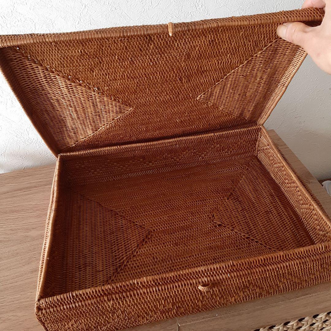 新品アタ製　蓋つきバスケット　ハンドメイド　バリ雑貨