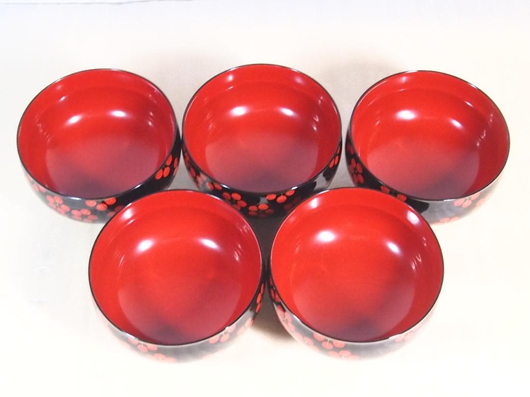 【美品】輪島塗 五島屋謹製 梅蒔絵 煮物椀5客 雑煮椀/大椀 梅づくし 漆器食器