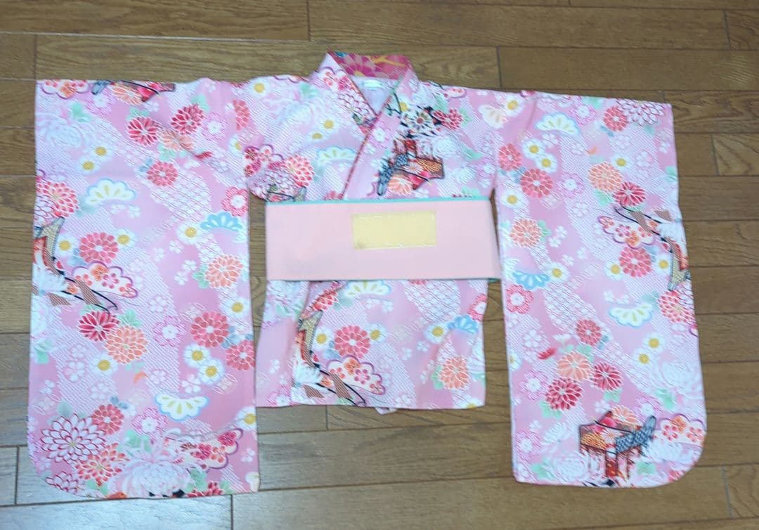 着付け簡単袴セットブーツセット 刺繍入り　いにしえ華車桃×紺袴セット120