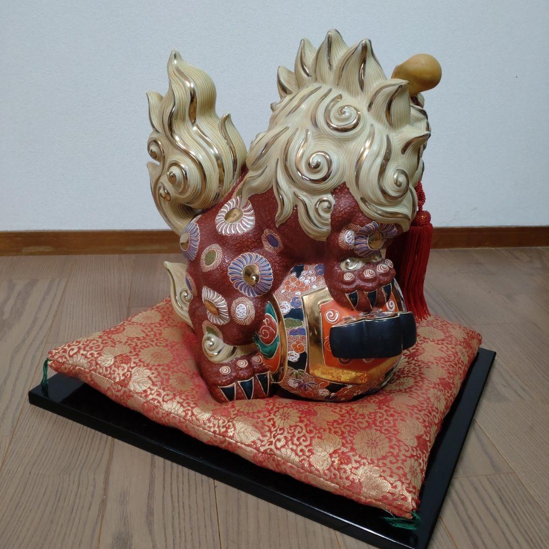 超美品　九谷焼　大型の唐獅子　打出の小槌