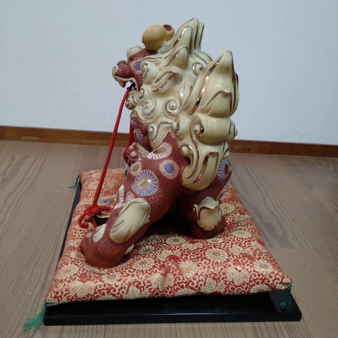 超美品　九谷焼　大型の唐獅子　打出の小槌
