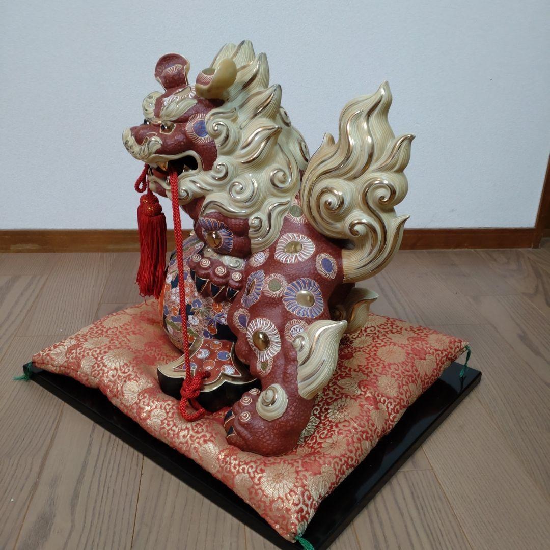 超美品　九谷焼　大型の唐獅子　打出の小槌