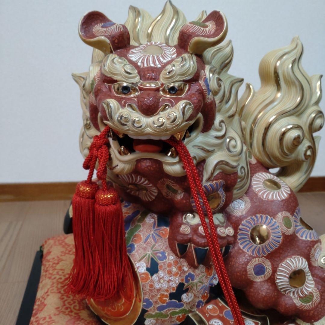 超美品　九谷焼　大型の唐獅子　打出の小槌
