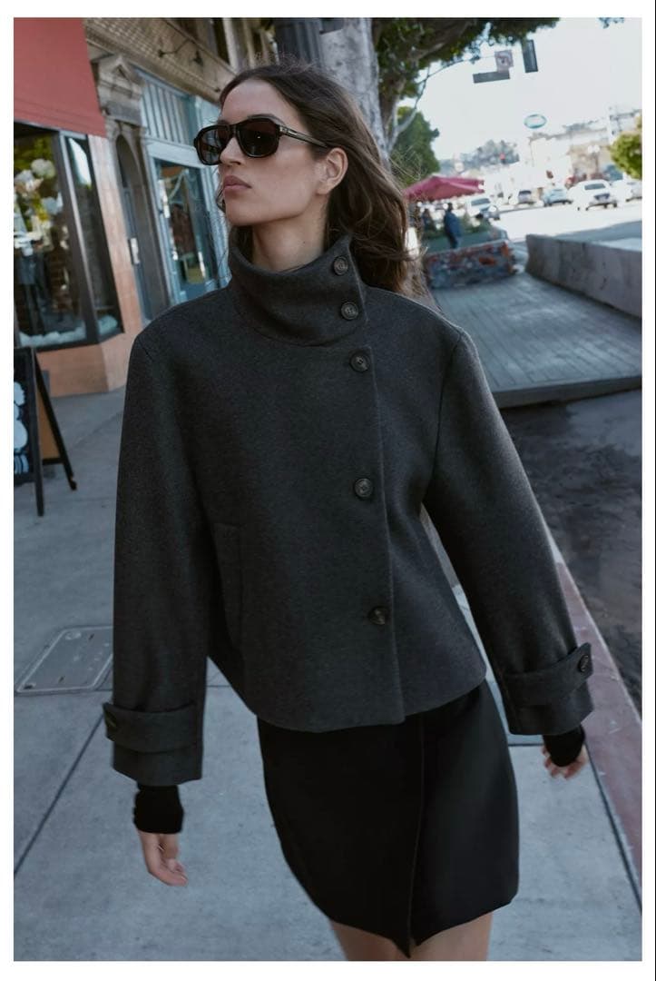 完売品⭐︎ZARA ハイネックショートコート XS グレーマール