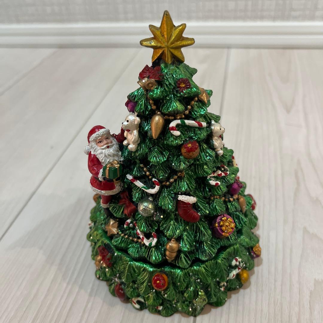 オルゴール　クリスマスツリー型置物 サンタクロース付き