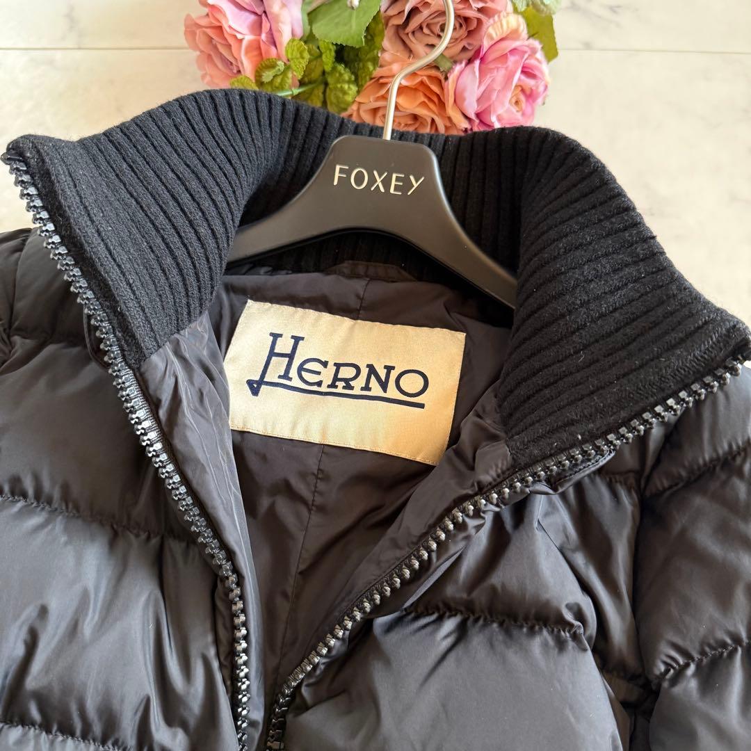 美品★HERNO ポーラーテック リブ切替 ダウンコート ネイビー 38