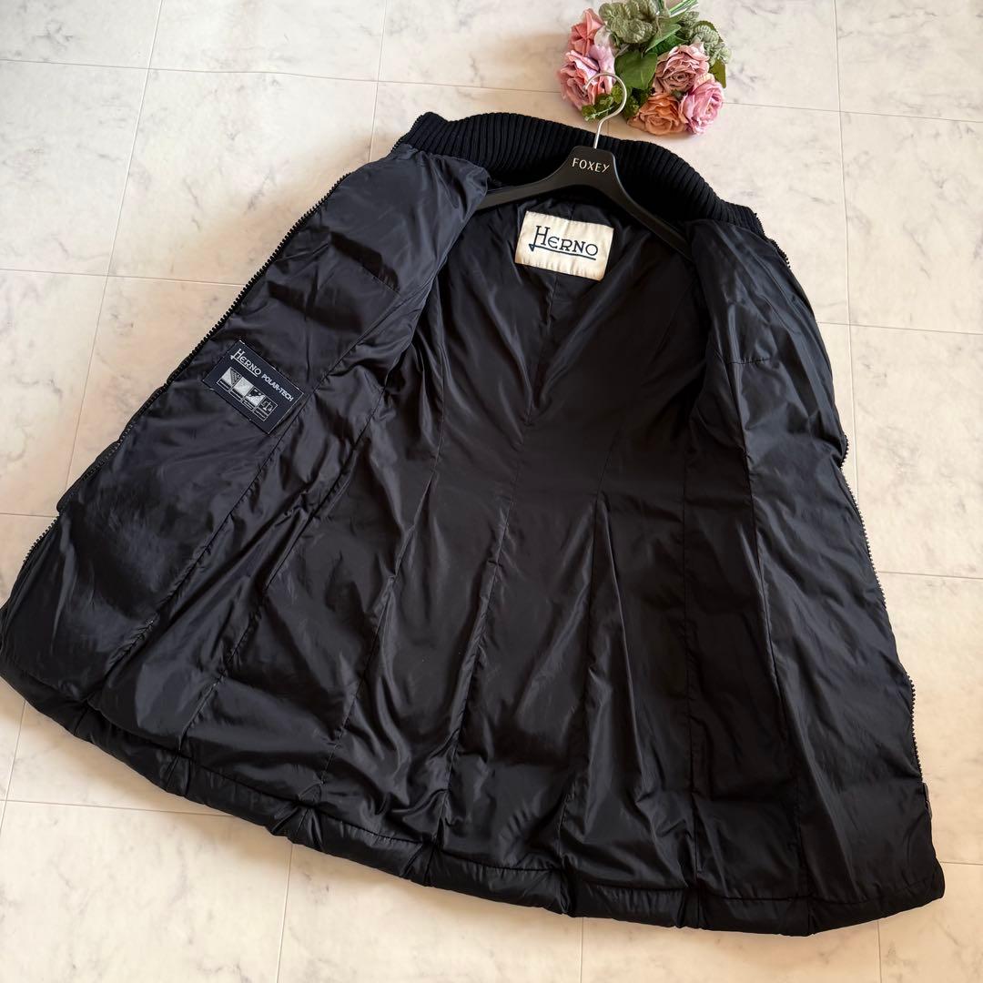 美品★HERNO ポーラーテック リブ切替 ダウンコート ネイビー 38