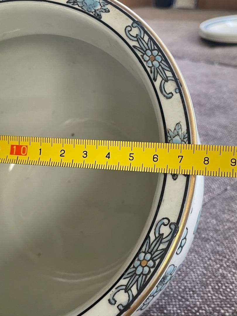 青色の花と鳥の装飾 陶器の鉢 Hand Painted