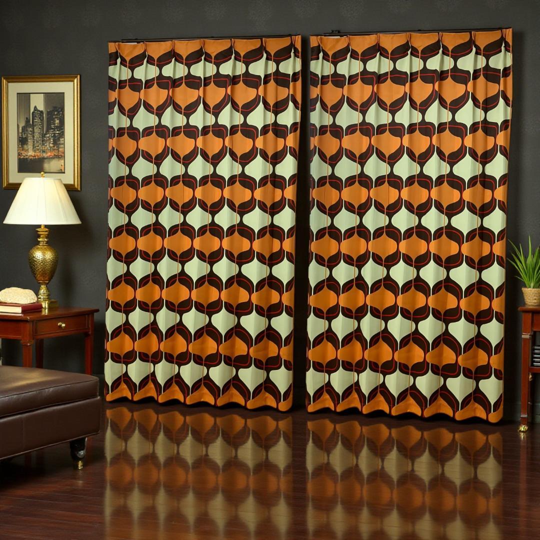 ミッドセンチュリー レトロ 昭和 ドレープカーテン×2組でお得な割引価格