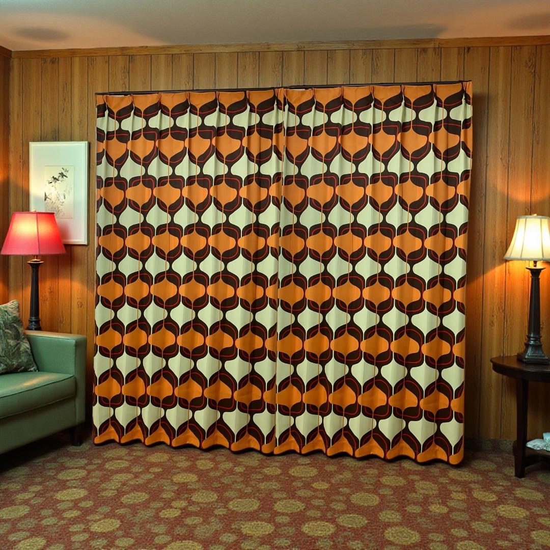 ミッドセンチュリー レトロ 昭和 ドレープカーテン×2組でお得な割引価格