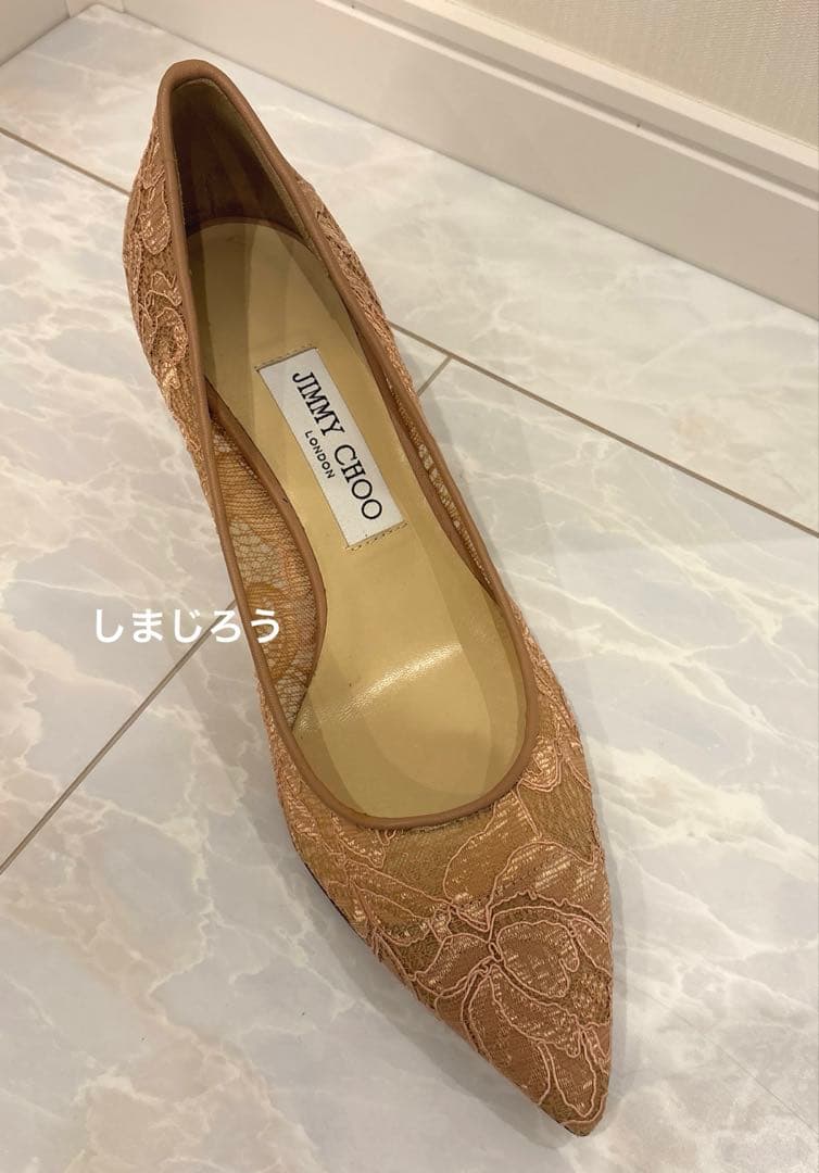 新品JIMMY CHOO レースヒールパンプス　38 1/2 ピンクベージュ