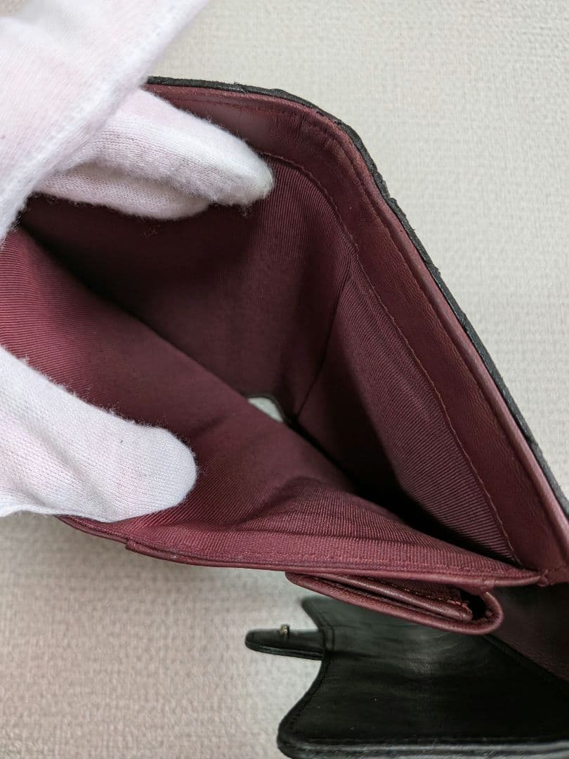 シャネル　マトラッセ　黒　三つ折り長財布　ラムスキン　シルバーココ　チェーン