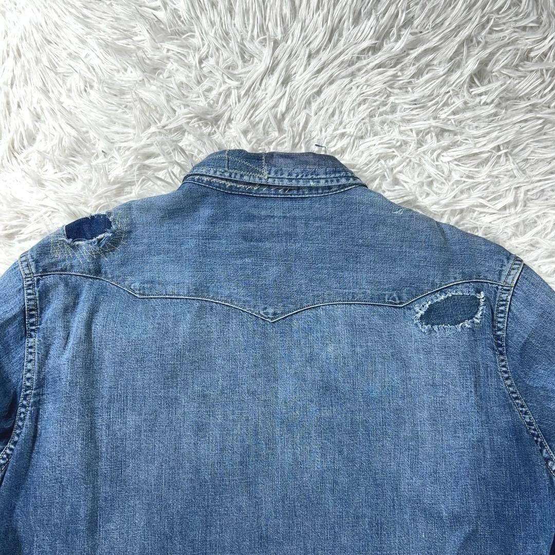 美品　ポロラルフローレン　現行　ウエスタンシャツ　ダメージ加工XL パッチワーク