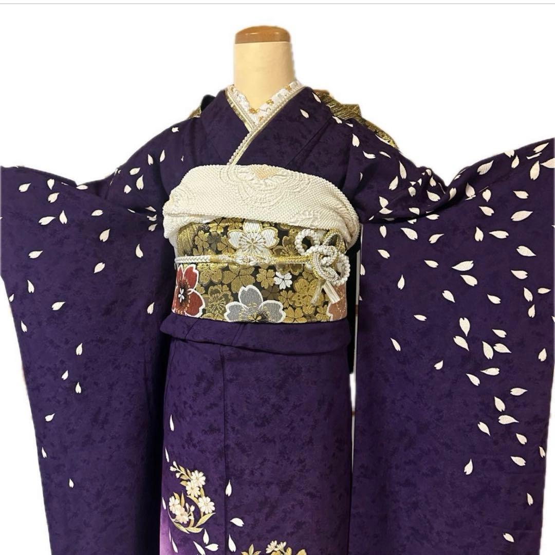 夜桜♡豪華刺繍 振袖フルセット 濃紫 枝垂れ桜 Sサイズ 成人式 小柄な方