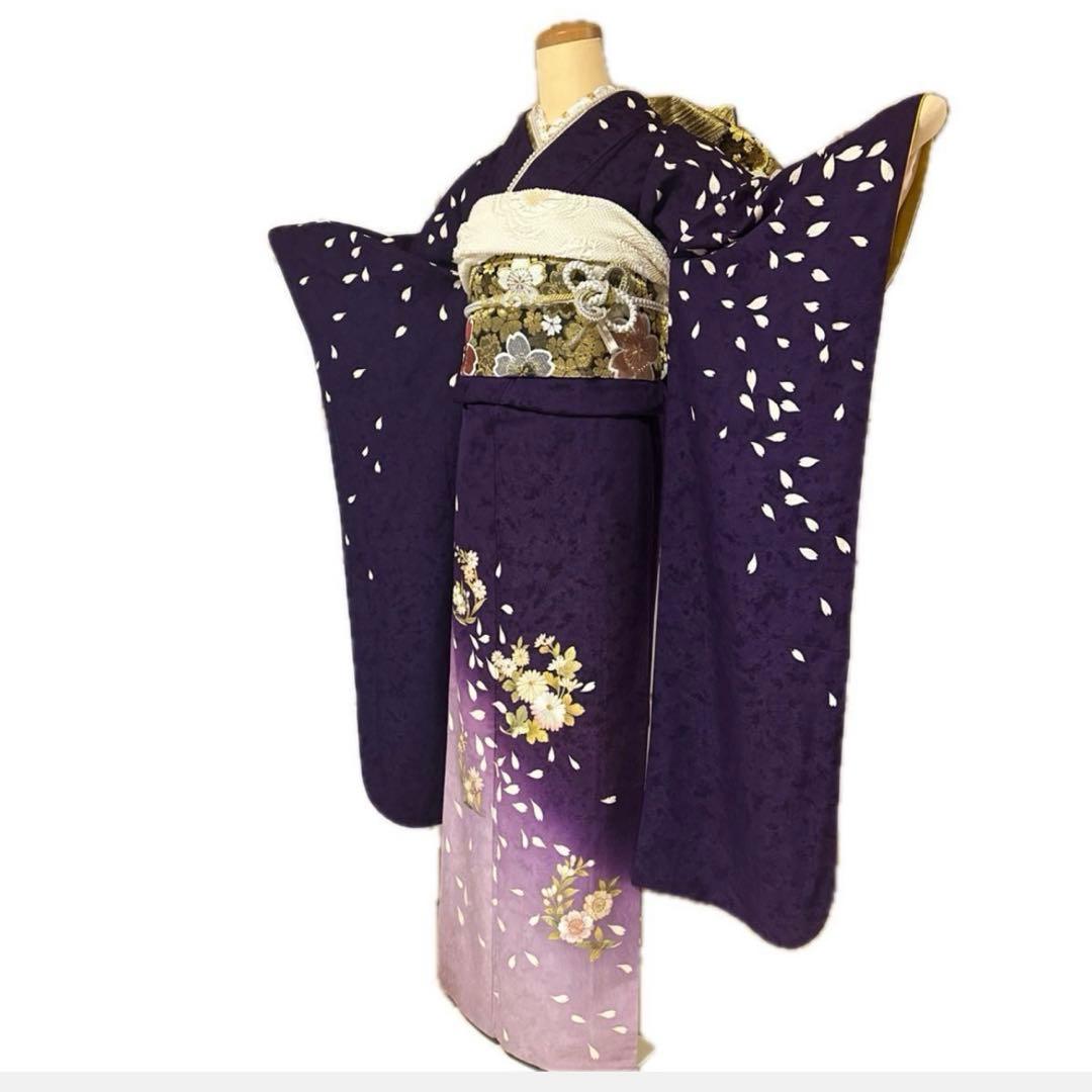 夜桜♡豪華刺繍 振袖フルセット 濃紫 枝垂れ桜 Sサイズ 成人式 小柄な方