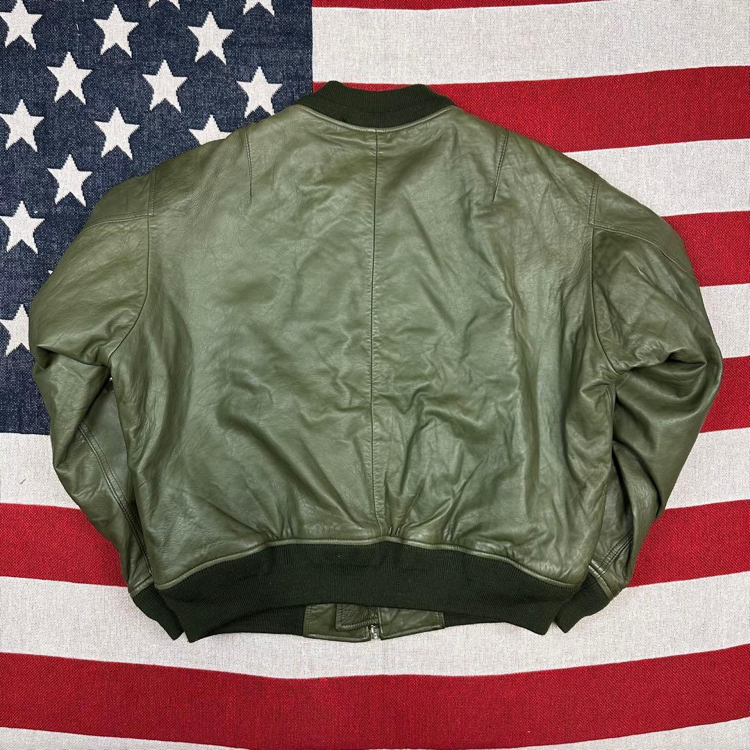 超スペシャル 90s MA1 ラルフローレン レザージャケット オリーブグリーン