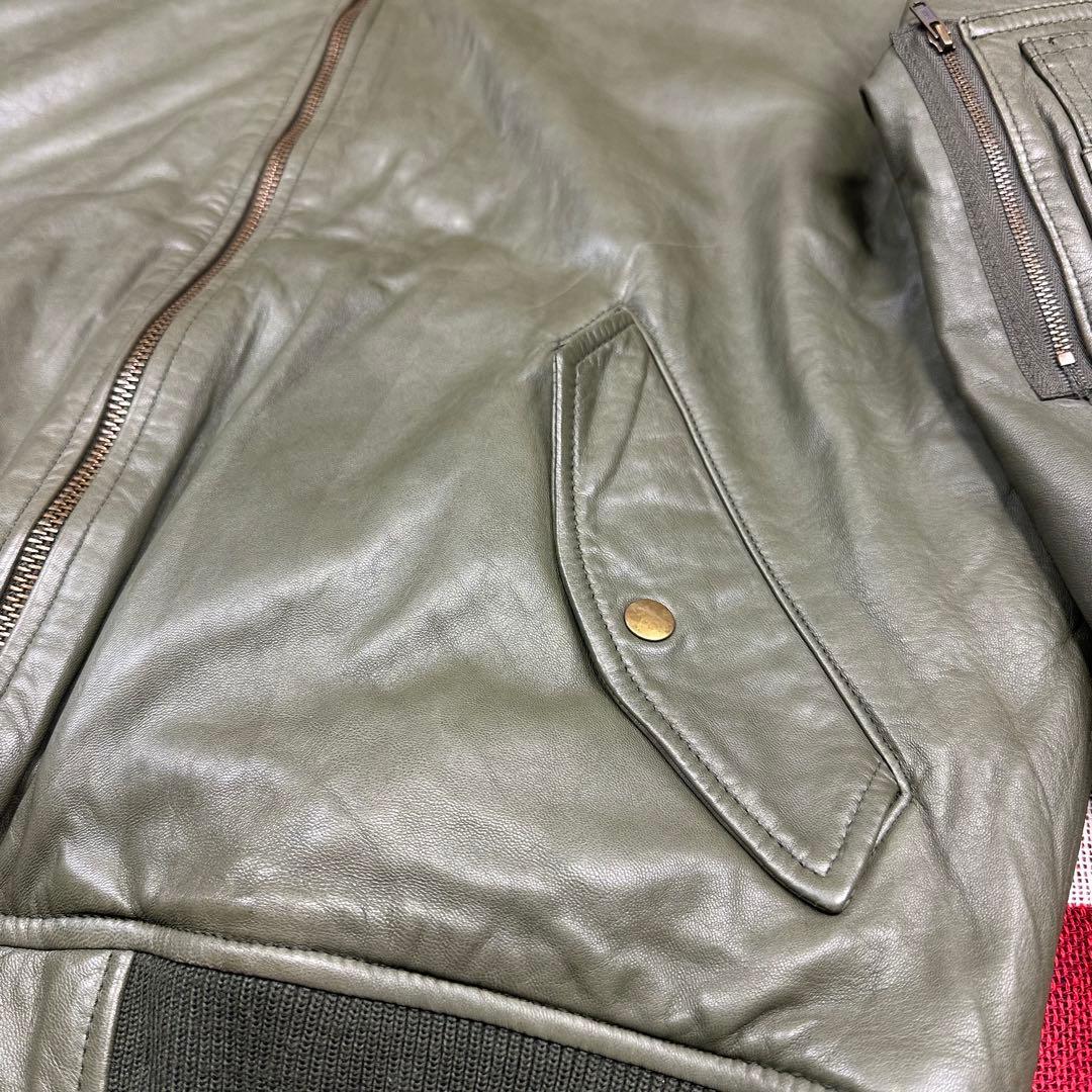 超スペシャル 90s MA1 ラルフローレン レザージャケット オリーブグリーン