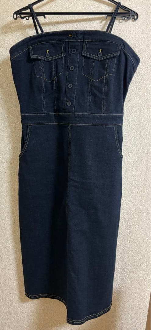 肩紐外せるストレッチデニムワンピース　インディゴ　102