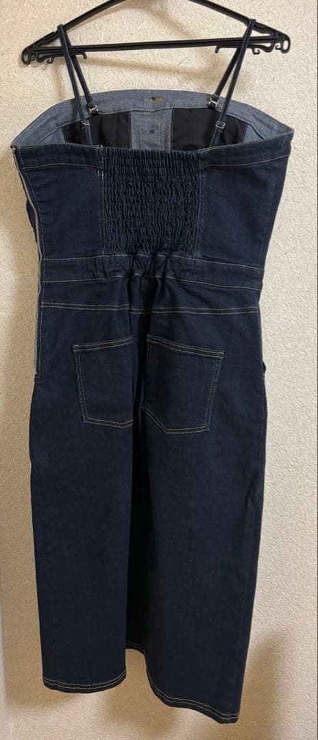 肩紐外せるストレッチデニムワンピース　インディゴ　102