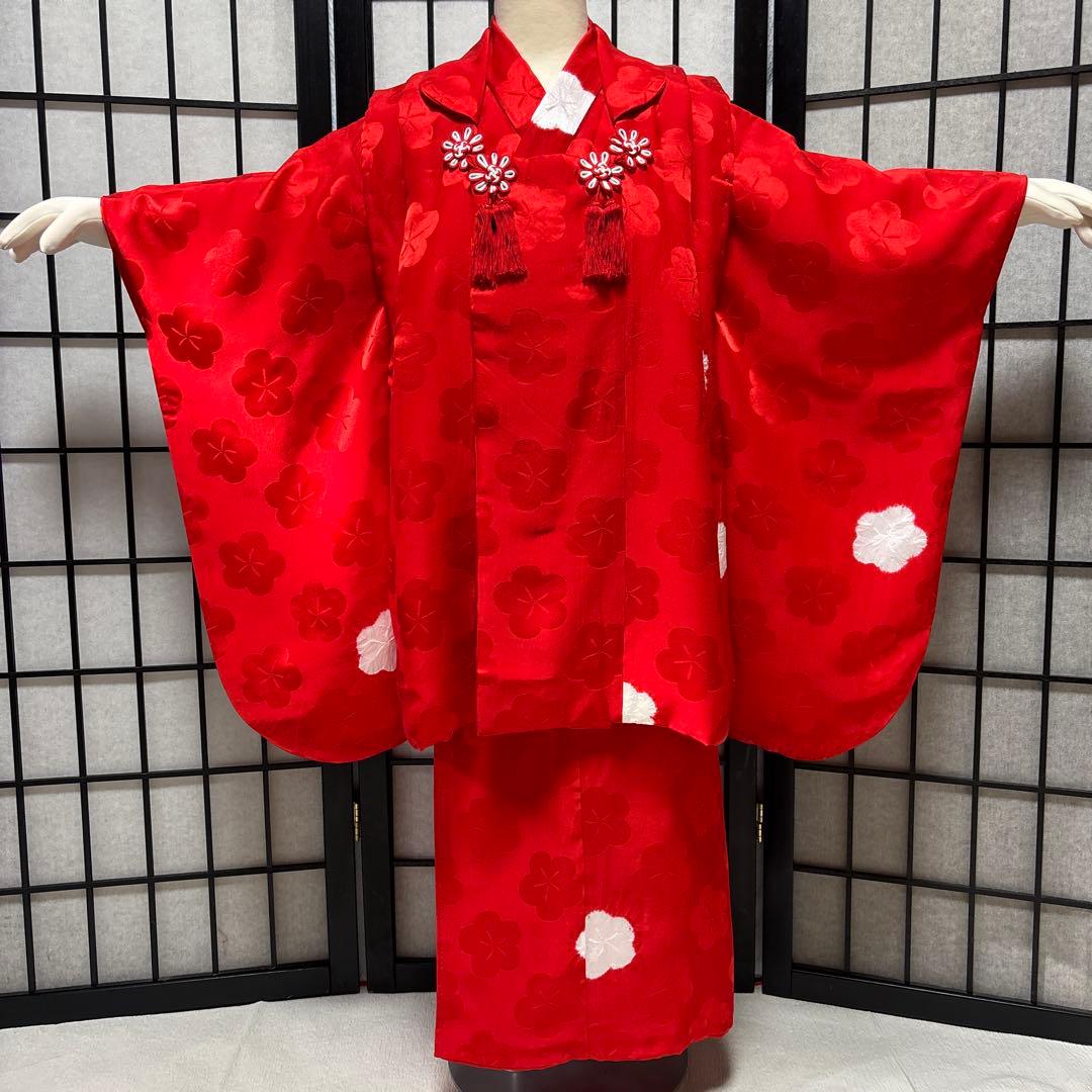 七五三　着物セット　被布　7歳　赤色　白色　美品