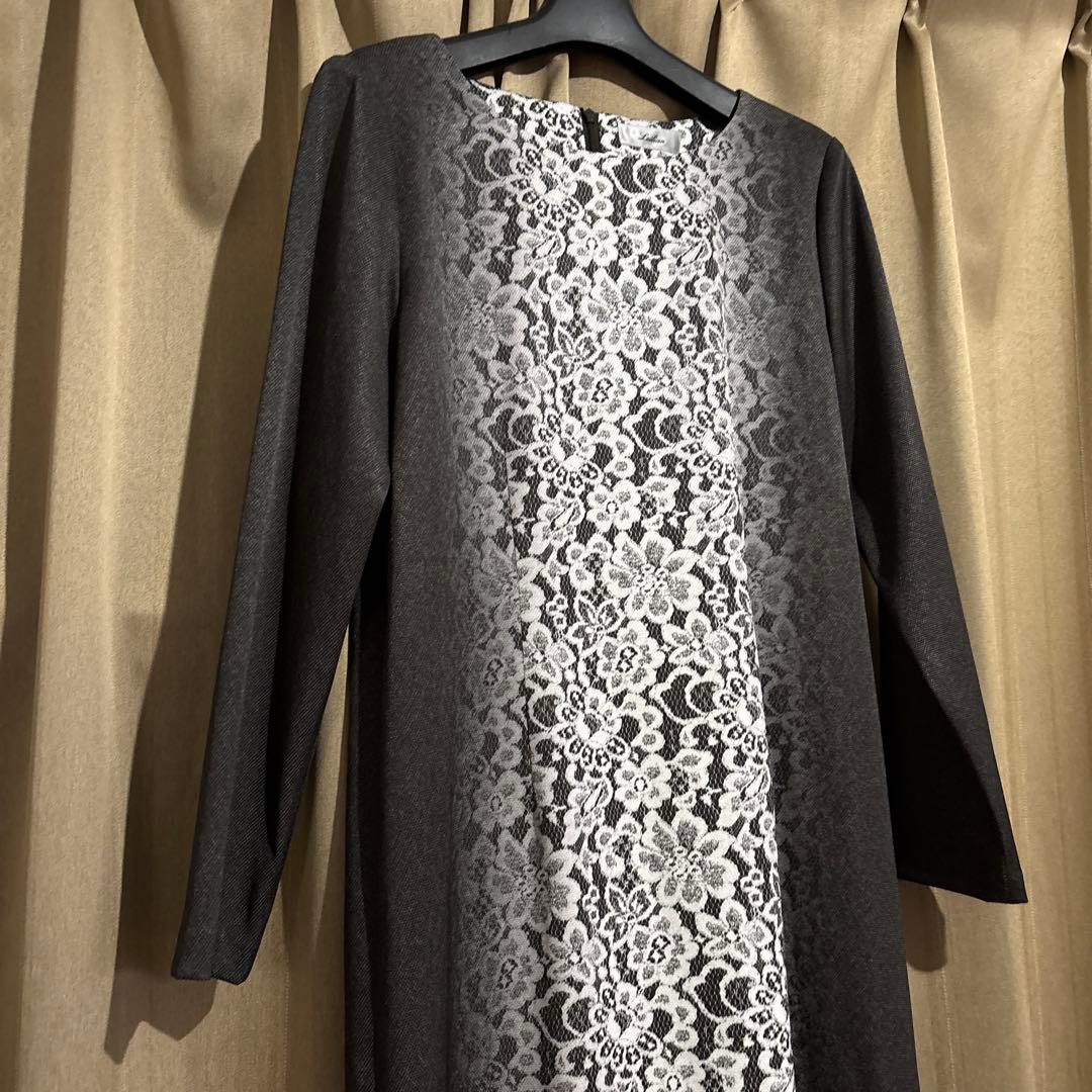 未使用新品　Leilian レリアン　花モチーフ　グラデーション　ワンピ　グレー