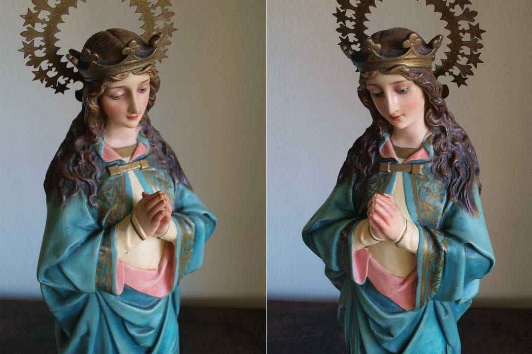 祝福された聖母マリアの祈り戴冠の聖母 リンゴをくわえた蛇を踏み祈る聖母/J772