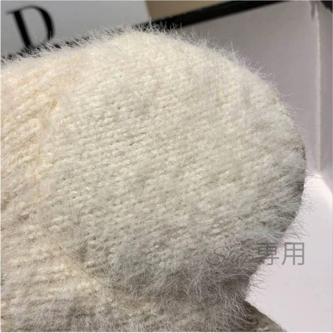 【限定】レディース　サンバイザー　ニット帽　白　韓国　シンプル　帽子　耳当て