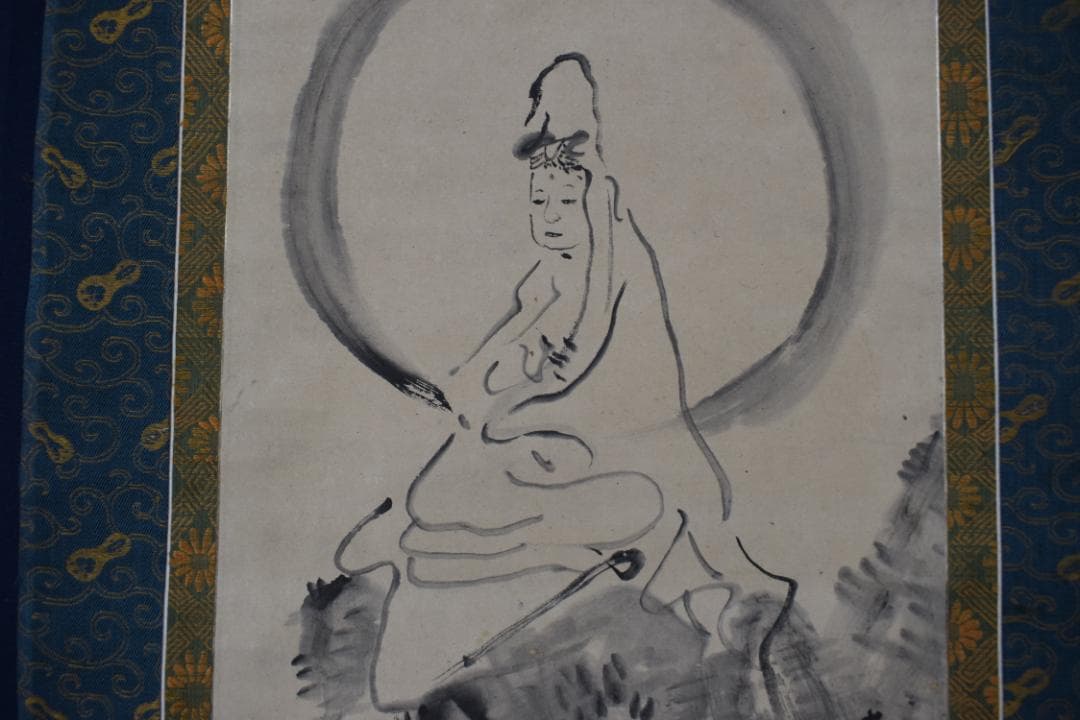 【真作】高杉晋作/白衣大士像図/岩上観音図/掛軸☆宝船☆Y-895　JM
