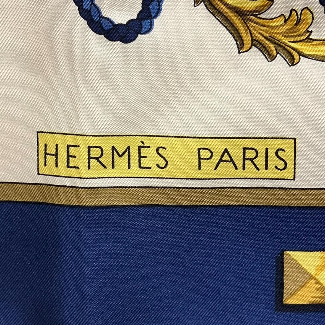 エルメス　カレ90 スカーフ LES CLES 鍵柄 シルク100％ ブルー系