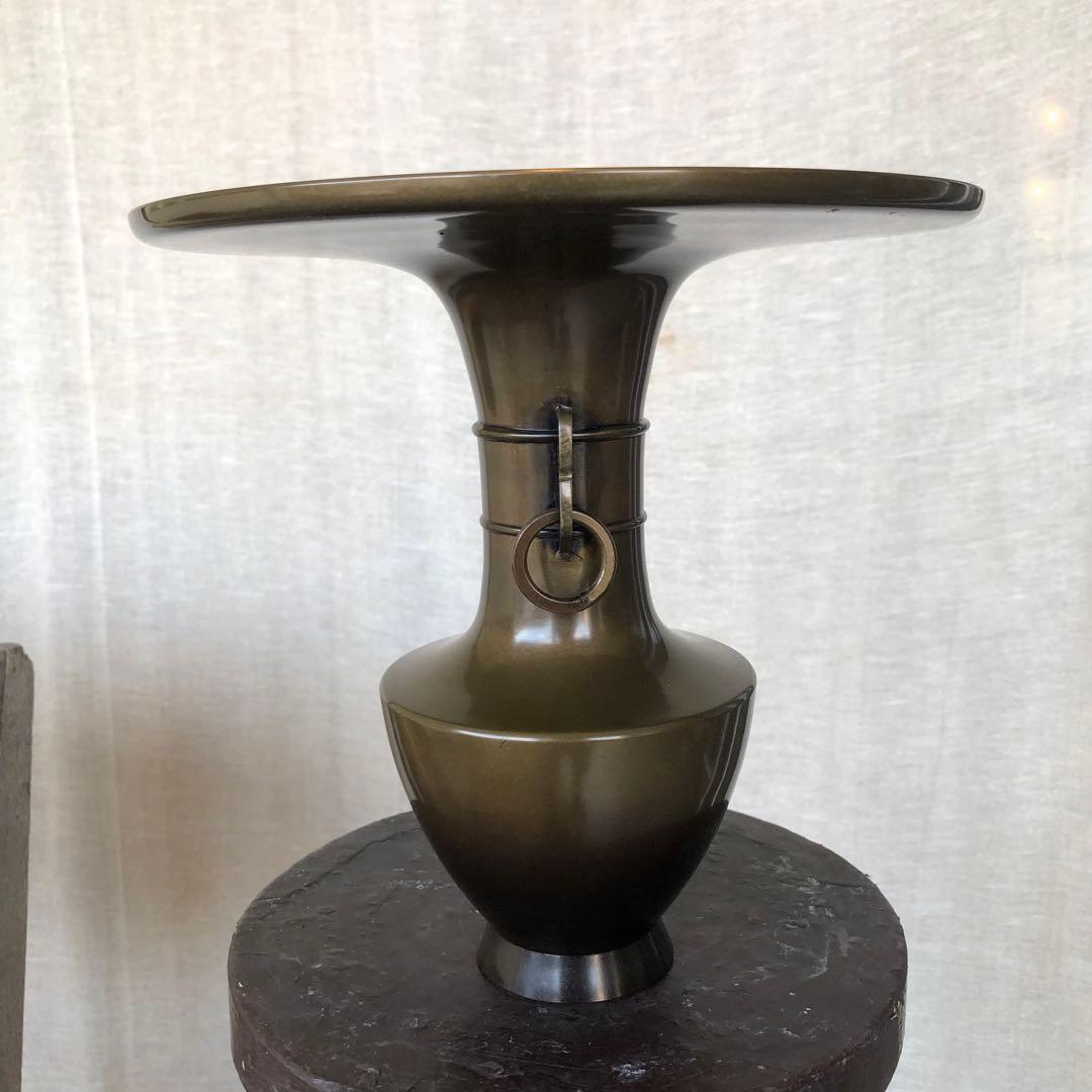 池坊 花器 銅製 唐銅花瓶 草月 双耳遊鐶