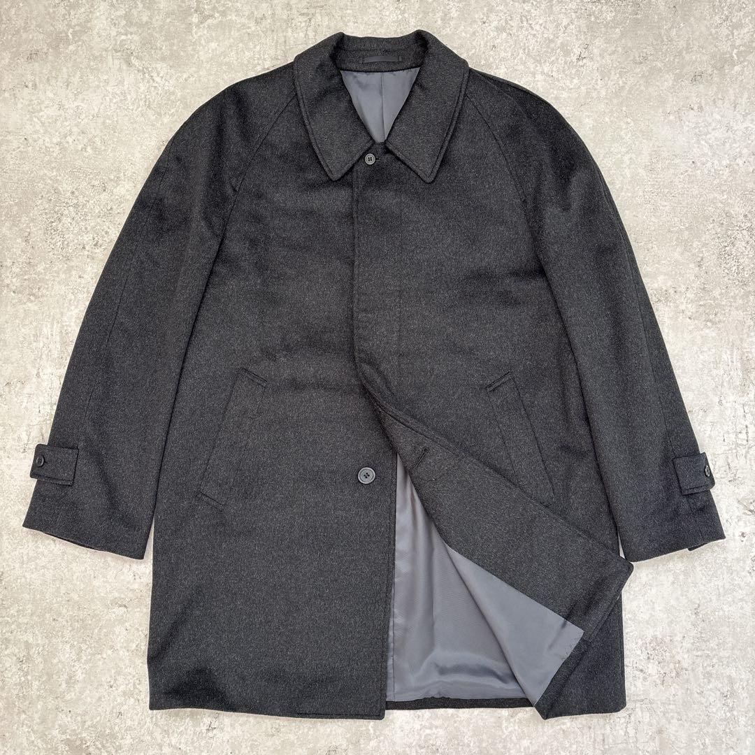 美品✨カシミヤ100 メンズ ステンカラーコート　比翼 チャコールグレー M