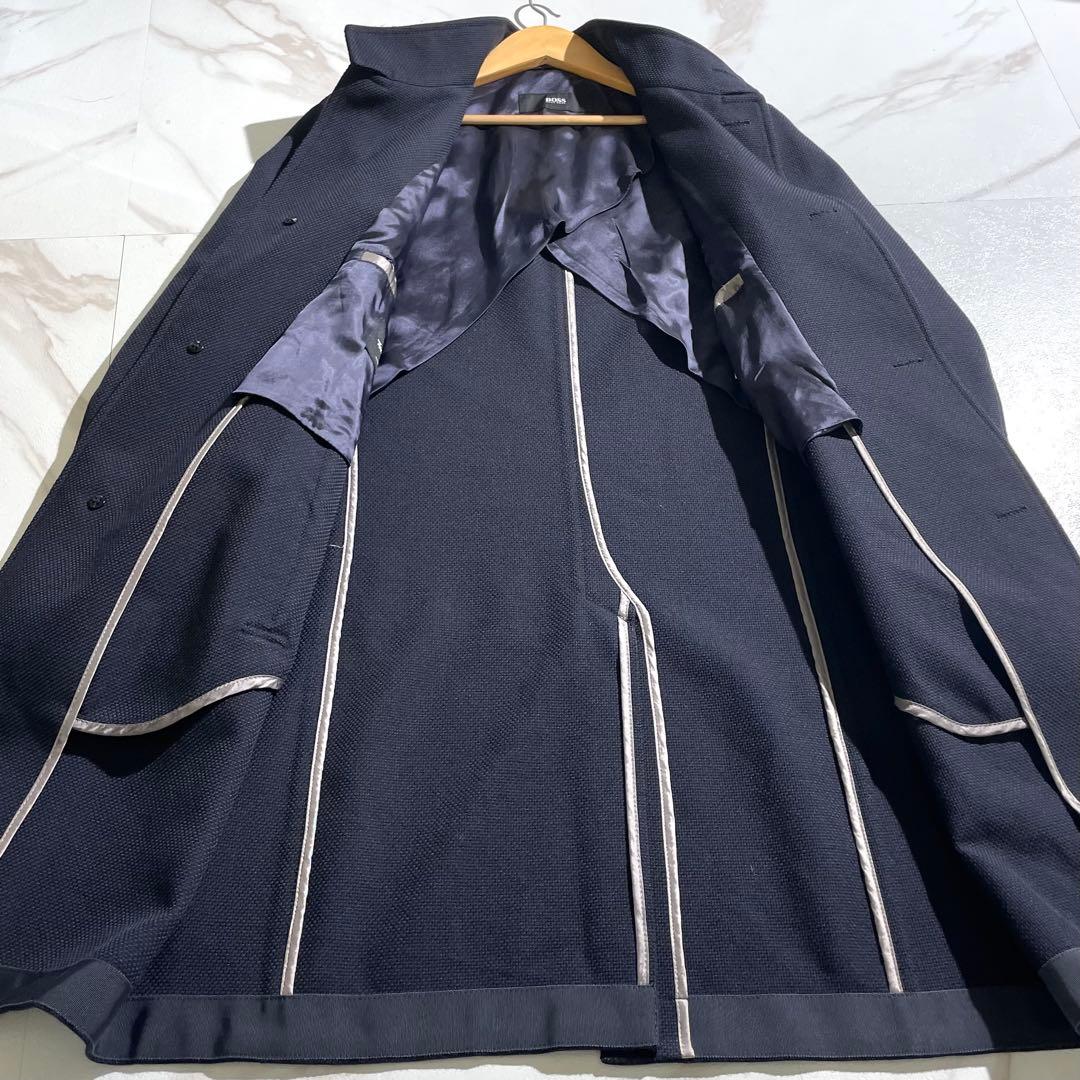 極美品✨ ヒューゴボス スタンドカラー コート ウール素材 L相当 ネイビー